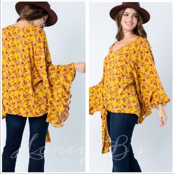 Retro Vibes Boho Floral Top Long Sleeves - Picture 2 of 4